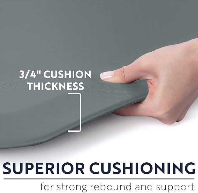KANGAROO Anti Fatigue Mats for Kitchen Floor, Reduce Foot, Knee, Back Pressure, 3/4 Inch Thick Cushioned Ergonomic Mat, Waterproof Comfort Rug for Under Sinks, Standing Desk, Store Floors, 17x24, Grey