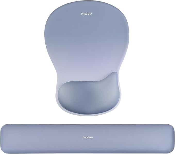 MOSISO Wrist Rest Support for Mouse Pad&Keyboard Set, Ergonomic Mousepad with Concave Curved Memory Foam, Non-Slip Base Pain Relief Comfortable Rectangular Easy Typing Pad for Home/Office,Stone Blue
