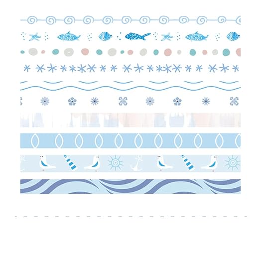 Vintage Pattern 5mm Wide Skinny Washi Tapes Set, 10 Rolls Blue Japanese Masking Decorative Tapes for Bullet Journal Planners DIY Decor Crafts Arts Scrapbooking Adhesive