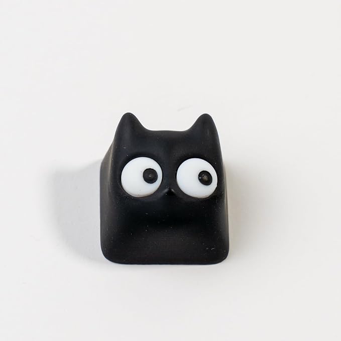 Artisan Cat Keycap, Black Surprised Cat Handmade Resin, 1U Size MX Switch Compatible Decorative Keycap for Gaming and Typing (MMK-HM)