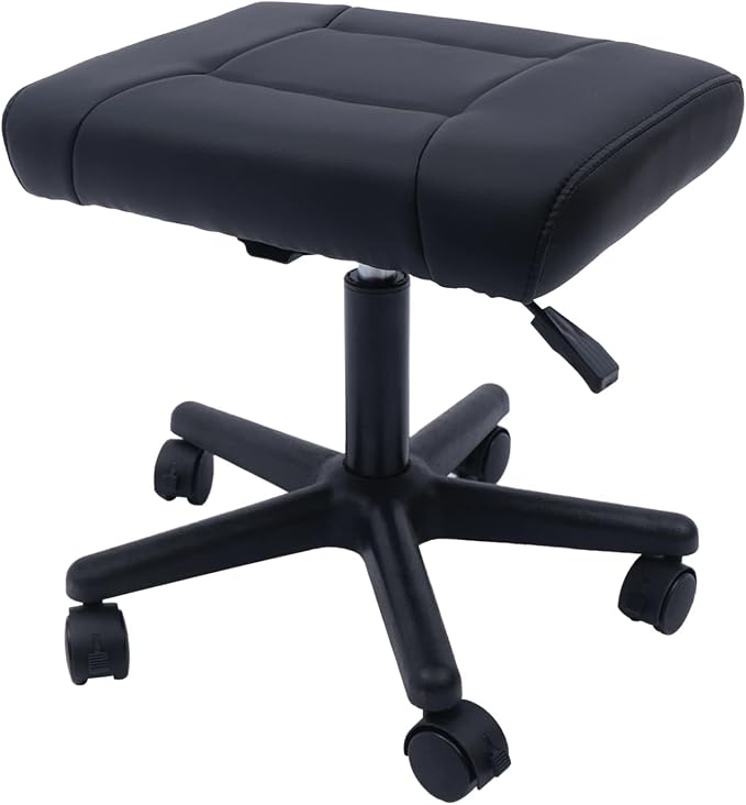 Footrest Stool Under Desk, 15.75-20in Height Adjustable Footrest, Leg Rest Ottoman, Ergonomic Office Foot Stool, with 360° Rolling Wheels, Portable for Home, Train, Load Capacity 220LBS Black