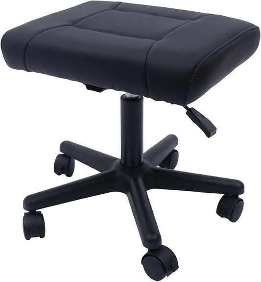 Footrest Stool Under Desk, 15.75-20in Height Adjustable Footrest, Leg Rest Ottoman, Ergonomic Office Foot Stool, with 360° Rolling Wheels, Portable for Home, Train, Load Capacity 220LBS Black