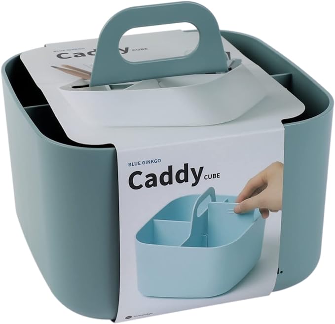 BLUE GINKGO Small Stackable Organizer Caddy – Korean-Made Portable Tote for Bathroom, Office, Crafts, or School Supplies (Square, Green)