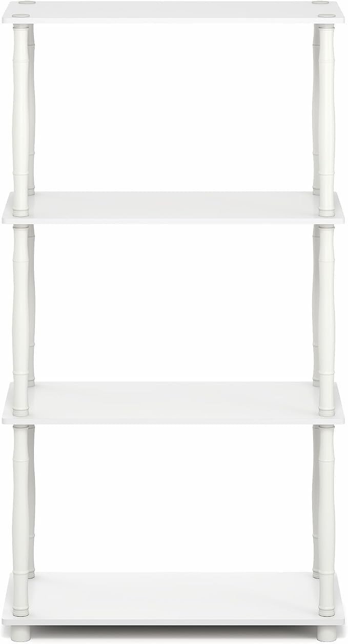 Furinno Turn-N-Tube Storage Shelves, 4-Tier Open Frame Book Shelf, Standing Corner Shelf, Toolless Open Shelves, Classic Tubes, for Organization and Storage, Living Room, Home Office, White