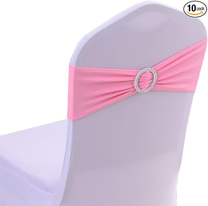 Tvoip 10PCS Chair Cover Stretch Band with Buckle Slider Sashes Bow Wedding Banquet Chair Decoration (Pink)