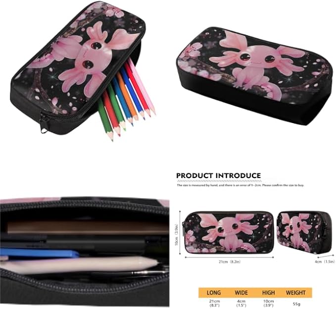 Ystardream Elementary Backpack and Lunch Bag Set for Girls Kindergarten School Funny Axolotl Bookbags with Side Pockets for Water Bottles with Soft Pencil Case & Water Bottle Sleeve for Student