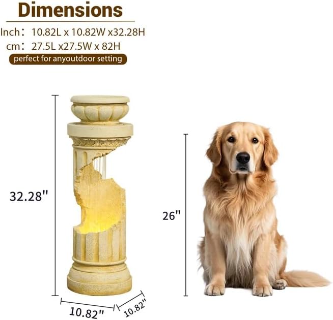 Sunlinua Outdoor Water Fountain with LED Light, Modern Spiral Tiered Outdoor Fountain with Stone Planter Curved Freestanding Waterfall Fountains for Garden Patio Deck Porch