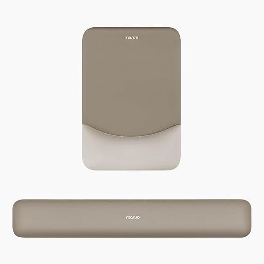MOSISO Wrist Rest Support for Mouse Pad&Keyboard Set, Rectangular Ergonomic Mousepad Non-Slip Base Home/Office Pain Relief&Easy Typing Pad with Neoprene Cloth&Raised Silicone Lining, Bronze Brown