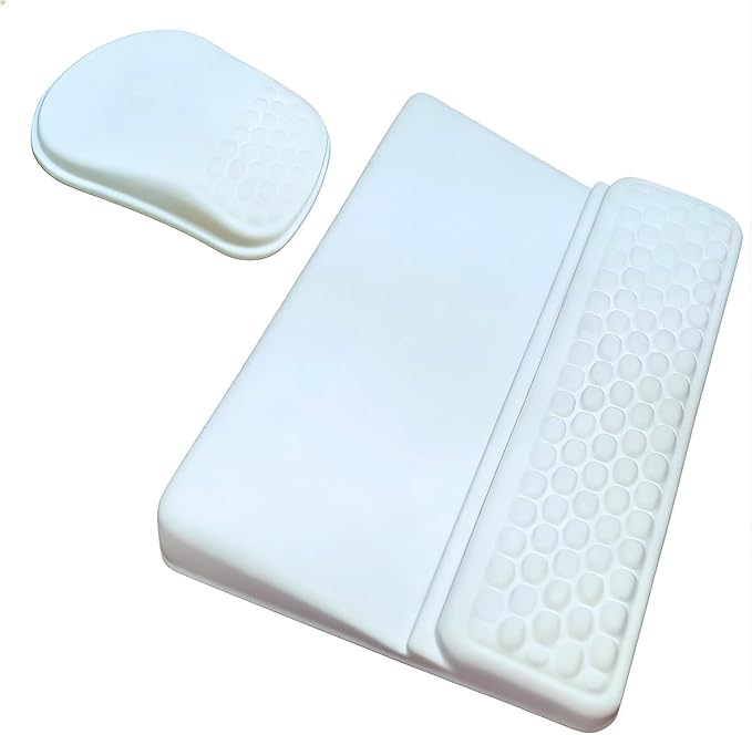 Keyboard Wrist Rest -Ergonomic Keyboard Stand with Wrist Rest- with Carpal Tunnel Pain Relief Massage Bumps and Full Memory Gel Design - Ideal Frequent Computer (White)