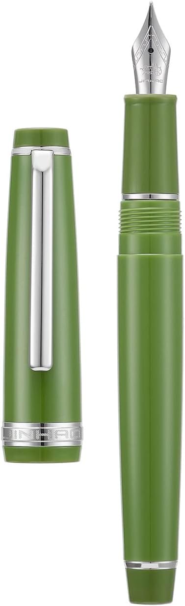 Jinhao 82 Avocado Green Acrylic Fountain Pen, Iridium Extra Fine Nib Classic Design Smooth Writing Pen with Ink Converter (Silver Trim)