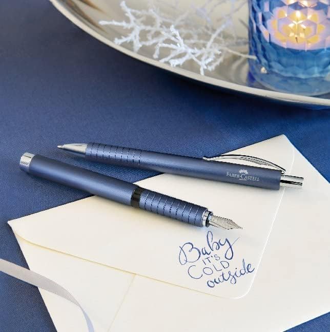Faber-Castell Essentio Aluminum Blue Fountain Pen - Broad Nib with Black Ink - Fine Writing Instruments