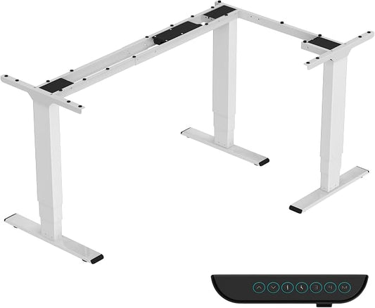 SANODESK Electric Height Adjustable 3-Leg L Shaped Standing Desk Frame, Support up to 330lbs, Sit Stand Ergonomic L Desk Frame Only, White