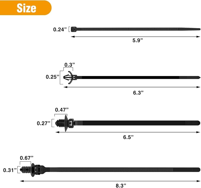 GOOACC Push Mount Cable Zip Ties Heavy Duty Nylon 4 Popular Sizes | Self-Locking Cable Strap Assortment for Indoor Outdoor Wire Tying Construction and Automotive Wiring 120 PCS