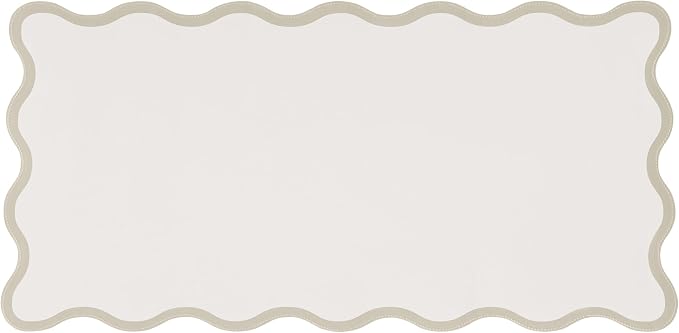 Scalloped Desk Mat, 31.5" x 15.7", PU Leather, Waterproof Anti-Slip, Cute Aesthetic Desk Pad for Office/Home/Game/Vanity (Beige, 31.5" x 15.7")