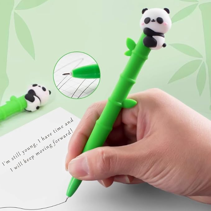 HOMEBEARJ 6 PCs Adorable Panda Pens - Eco-Friendly Panda Bamboo Gel Pens, 0.5mm Smooth Black Gel Ink Pens with Cute Panda Design, Gift Sets for Students, Classroom, Office, Teachers & Panda Lovers