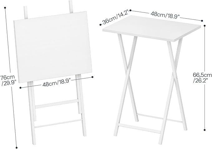 HOOBRO Folding TV Tray Tables, Stable Snack Table for Small Space, Portable Sofa Side Table, Easy Assembly and Storage, Ideal for Snacks and Meals in Living Room, White WW15BZ01
