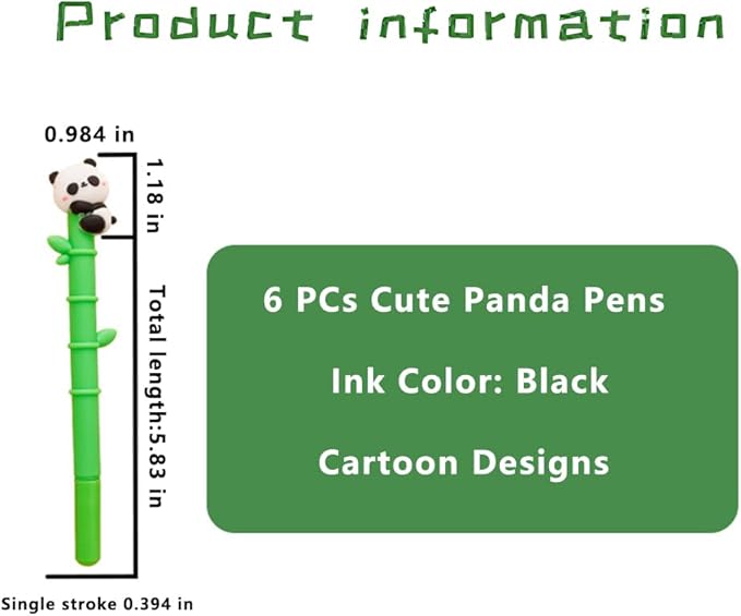 HOMEBEARJ 6 PCs Adorable Panda Pens - Eco-Friendly Panda Bamboo Gel Pens, 0.5mm Smooth Black Gel Ink Pens with Cute Panda Design, Gift Sets for Students, Classroom, Office, Teachers & Panda Lovers