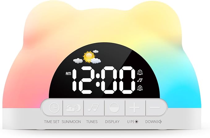 Wake Up Night Light Alarm Clock, Colorful LED Desk Clock, Gift for Kids