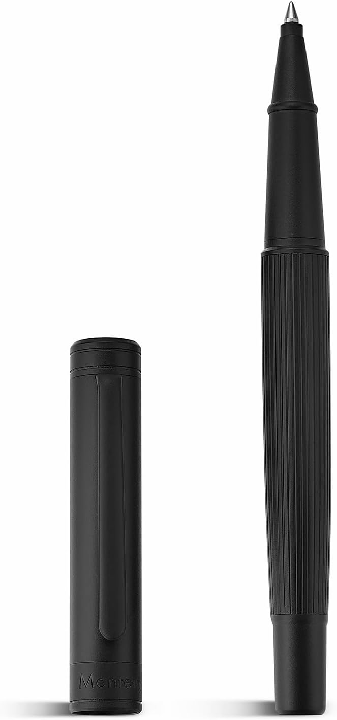 Matte Black Rollerball Pen, Distinctive Vertical Grooving Design, Luxury Pen with Schmidt Black Refill, Prefect Pen Gift Set for Men & Women, Business Signature, Refillable, Office, Nice Pens