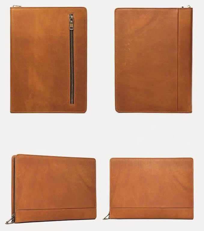 Zippered Padfolio Organizer, Leather Planner Binder, 12.9 Inch Portfolio Folder for Documents, Letter Size Business Card Tablet Document Holder for Men&Women, Brown