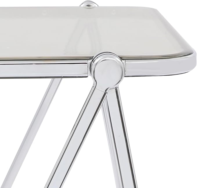 Acrylic Folding TV Tray Table, Small Portable Square Laptop Desk, End Side Table Modern Square Table for Home Office, No Assembly Space-Saving Side Table with Metal Frame (Grey)