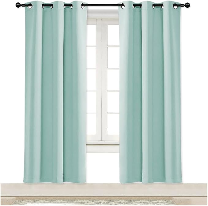 NICETOWN Curtain Blind for Bedroom, Single Panel, Aqua Blue, W42 x L72 inches, Thermal Insulated Grommet Blackout Room Darkening Drape/Drapery