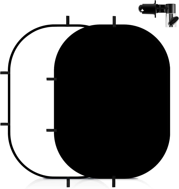 Meking 5x6.6ft Black White Background for Photography, Pop-Up Collapsible Backdrop 2-in-1 Muslin Self Tape Backdrop with Clip and Carry Case