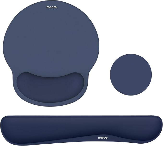 MOSISO Wrist Rest Support for Mouse Pad&Keyboard Set, Streamline Ergonomic Mousepad&Coaster Non-Slip Base Home/Office Pain Relief&Easy Typing Pad with Soft Cloth&Silicone Lining, Navy Blue