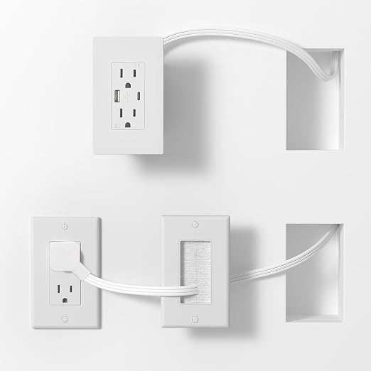 in Wall Cable Management Kit,Recessed Outlet Box for Wall Mount TV,Recessed Power Box with AC/USB-C/USB-A Ports & 9.8ft Extender for Unreachable Outlets,Hide TV Cords & Cables