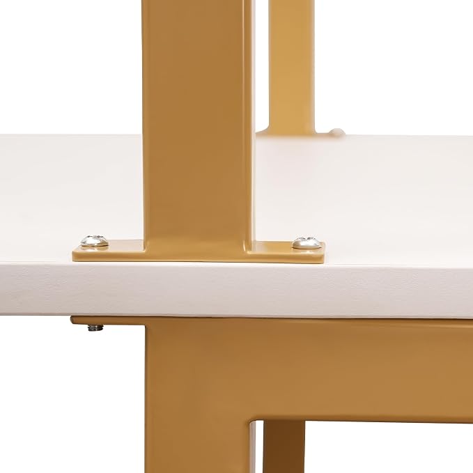3-Shelf Industrial Wall Mount Ladder Desk, Small Computer or Writing Desk Gold and White for Homes Office School Small Spaces (30"x20"x73")