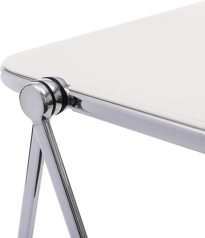 Acrylic Folding TV Tray Table, Small Portable Square Laptop Desk, End Side Table Modern Square Table for Home Office, No Assembly Space-Saving Side Table with Metal Frame (White)