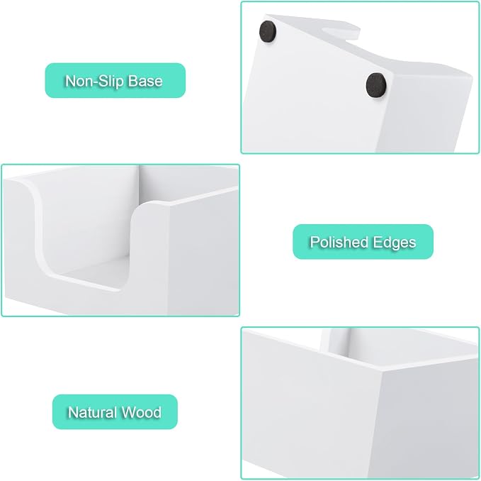 Wood Sticky Note Holder, 3 x 3 Inch Post It Note Dispenser for Office Desk Accessories, Self Stick Note Pad Holder, Memo Pad Holder Dispenser Organizer for School Office Desk Supplies, White