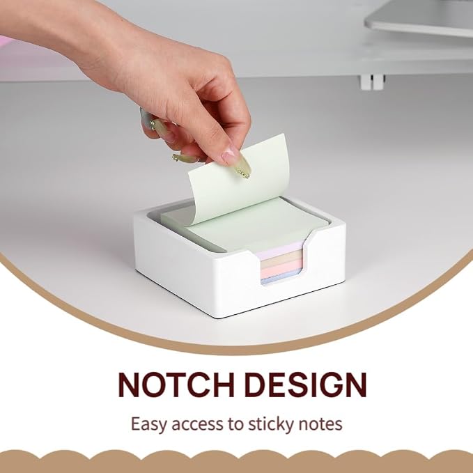 Concrete Sticky Note Holder for 3x3″ Notes - Cement Self-Stick Note Memo Pad Holder Notepad Dispenser Organizer - Modern Desk Accessory for Office & Home, White