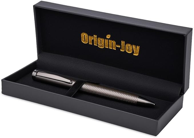Origin-Joy Luxury Metal Pen Set, Professional Executive Heavy Nice Gift Pen with 3 Ballpoint Refills 1.0mm for Men (Gray, Twist & Wavy Fluted)