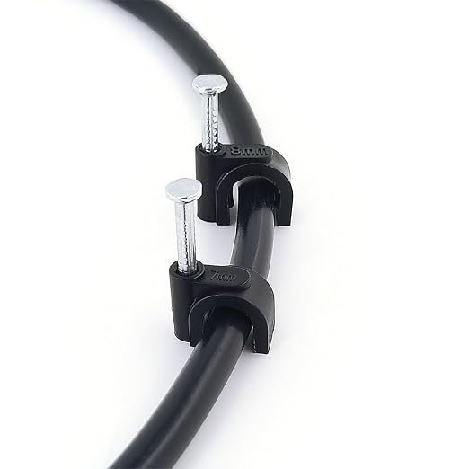 HS Cable Clips 10mm with Steel Nail 200 Pieces Black,Ethernet Management U Shaped Wire Cord Staples Hooks for Outdoor Wall,Coax Cat8 RG8 Cable Extension Fasteners