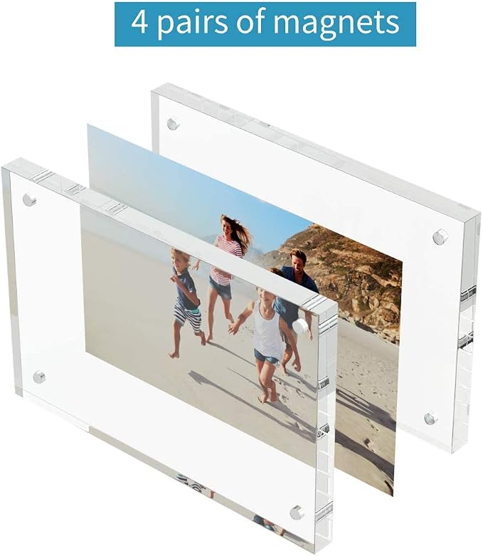 AITEE 4x6 Acrylic Picture Frames 3 Pack, Clear Picture Frames，20% Thicker | Freestanding Double Sided Magnetic Acrylic Lucite Frameless Transparent Square Frame Block Gift for Desktop Display