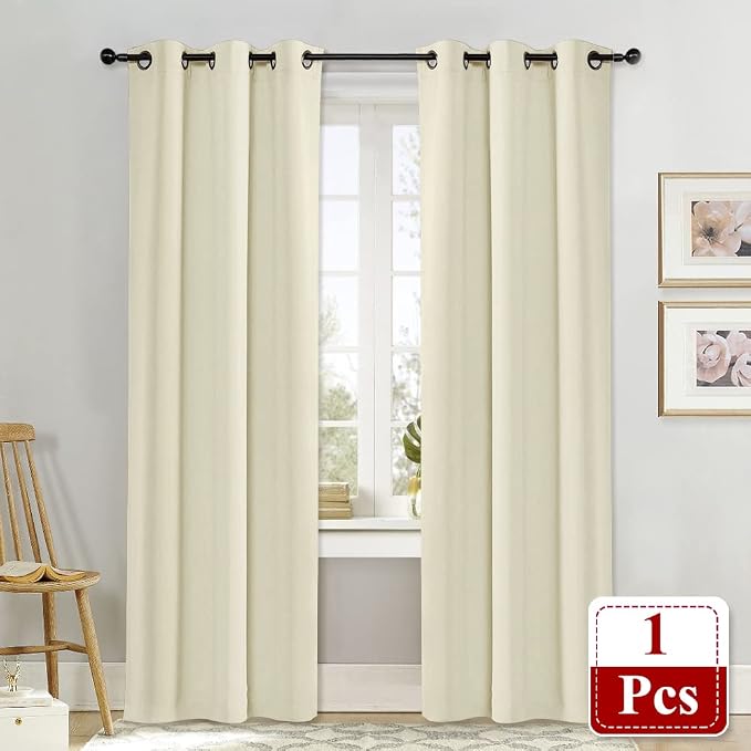 NICETOWN Beige Room Darkening Curtain and Drape Energy Efficient Warmth Solid Grommet Curtain for Office & Classroom (Beige, Sold Individually, 42 inches Wide by 84 inches Long)