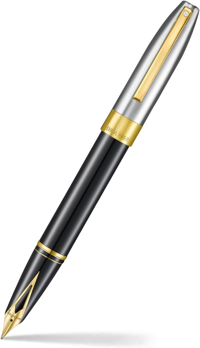 Sheaffer Legacy 9065 Fountain Pen, Fine 14KT PVD Gold Inlaid Nib, Black Tuxedo Medalist Finish with 14KT PVD Gold Trim, Includes Leather Pouch & Luxury Gift Box