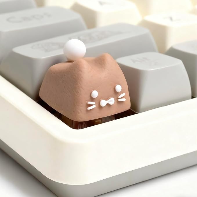 Artisan Keycaps, Cute Cat Custom Key Caps for MX Mechanical Keyboard, Resin Handmade 1U Replacement for Esc Arrow Keys (Coffee cat)