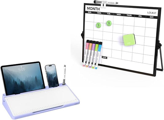 LOUKIN Magnetic Desktop Calendar Whiteboard & LOUKIN Glass Desktop Whiteboard (Purple)