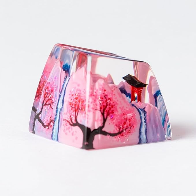 Red Torii Gate Artisan Keycap Spring Sakura - 1U ESC, R1 SA Profile Custom Handmade Resin Cherry MX Switch Key Cap Mechanical Keyboard, Cool Tech Gifts for Men, Dad, Father, Gamer, Japan Lover