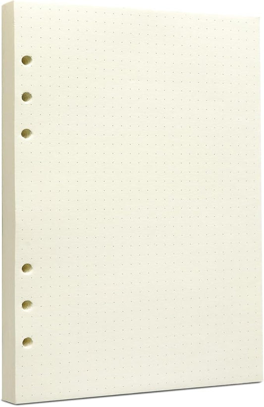 A5 Dot Grid Filler Paper, 6-Hole Punched, 100GSM Dotted Loose-Leaf Paper and Planner Inserts for Planners, Meeting Notes, and Bullet Journals,80 Sheets/160 Pages