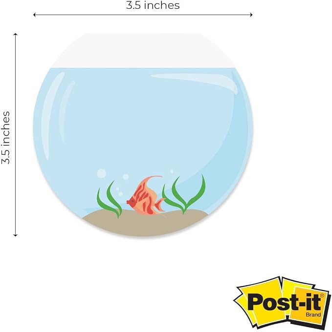 Cute Fishbowl Sticky Note Pad Assortment/Set of 3 Round Flat Top Tropical Fish Note Pads / 3.5" Colorful Sticky Notes / 50 Sheets Per Pad/Made in USA