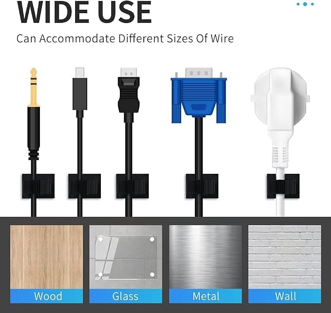 Viaky 30 Pcs Black Clips Self Adhesive Backed Nylon Wire Adjustable Cable Clips Adhesive Cable Management Drop Wire Holder | Nylon Self Adhesive Cable Clips Cord Organizer for Desk,Wall,Heavy Duty Sticky Wire Holder Clips for Cable Width 0.4''(10mm)