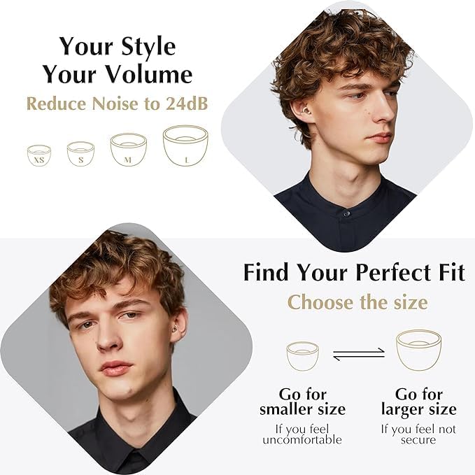 Fita+ Focus Earplugs for Noise Reduction up to 24dB- Soft & Reusable Ear Plugs Noise Cancelling for Hearing Protection and Noise Sensitivity - 8 Ear Tips in XS/S/M/L - Black