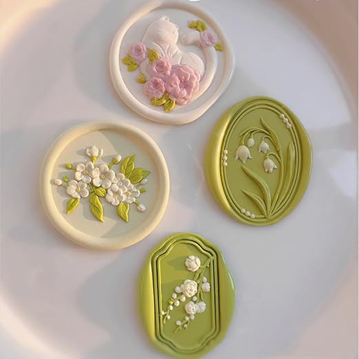 6pcs Flower Wax Seal Stamp Set with Removable Wooden Handle - Floral Wax Stamp Kit for Wedding, Birthday Party, Envelopes, Invitations, Gift Packing & Decoration