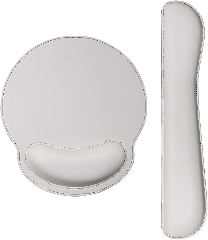 RICHEN Ergonomic PU Leather Keyboard Wrist Rest and Mouse Pad with Wrist Support, Memory Foam Set for Office and Gaming, Comfortable & Lightweight for Easy Typing & Pain Relief (White)