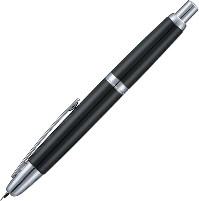 Jinhao 10 Press Fountain Pen with Box, Piano Black Retractable Medium Nib with Ink Converter Set (Silver Clip)
