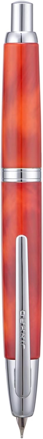 Jinhao 10 Press Fountain Pen with Box, Volcanic Red Retractable Fine Nib with Ink Converter Set (Silver Clip)