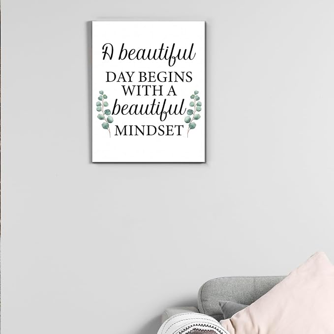 Motivational Eucalyptus Wall Art Decor, Inspirational Green Botanical Pictures Positive Quotes Canvas Painting Posters for Office Living Room Bedroom Decoration (8 X 10 Inches, Framed)